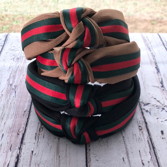 Tan color classic handmade Casual fabric Top knot ribbon headband - Picture 3 of 4